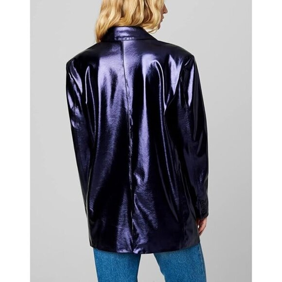 [BLANKNYC] Womens Faux Leather Oversized Blazer with Pockets Purple Coat XS - XS - Picture 3 of 3
